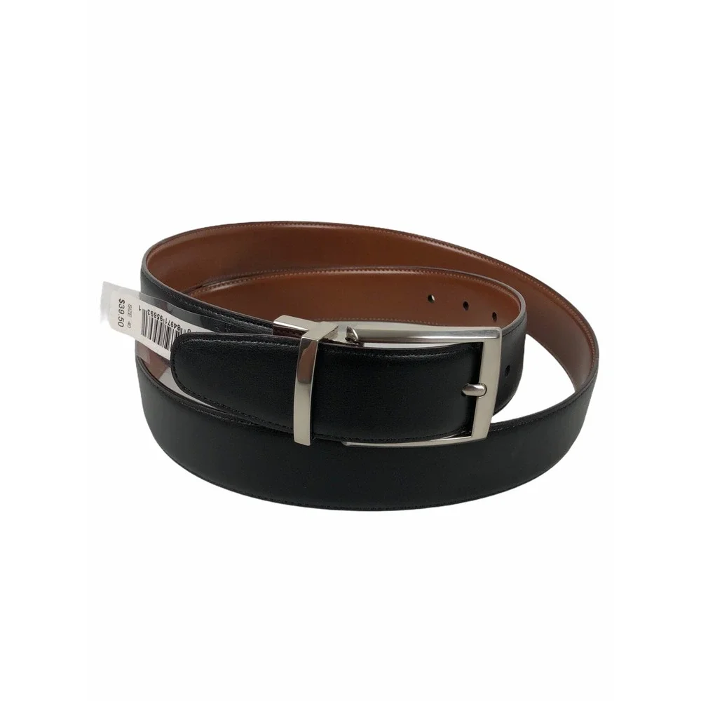 Perry Ellis Mens 40 Reversible Belt Black Brown Bonded Leather NWT $39.5